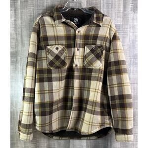 Weatherproof Men's Flannel Shirt Jacket Shacket Fleece Lined L Brown